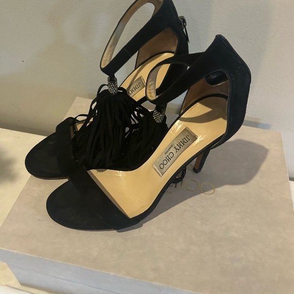 Rare Jimmy Choo Viola 100 Black Suede Fringe Heels| sz 37 | 7us - Picture 6 of 9